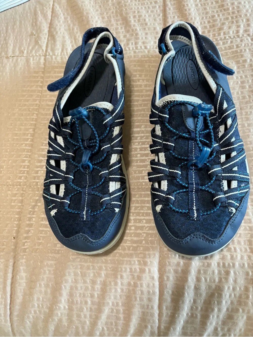 Lands' End Navy and White Sport Sandals